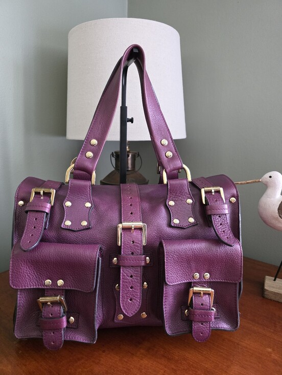 Mulberry Handbags - Mulberry Roxanne Purple Darwin Leather Satchel Shoulder Bag Gold Hardware Y2K